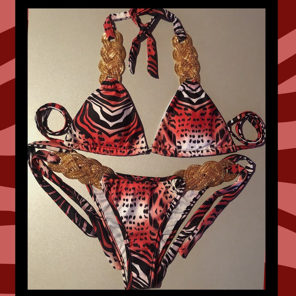 Animal Print String Bikini w/ Gold Emblems NWT - Picture 8 of 9